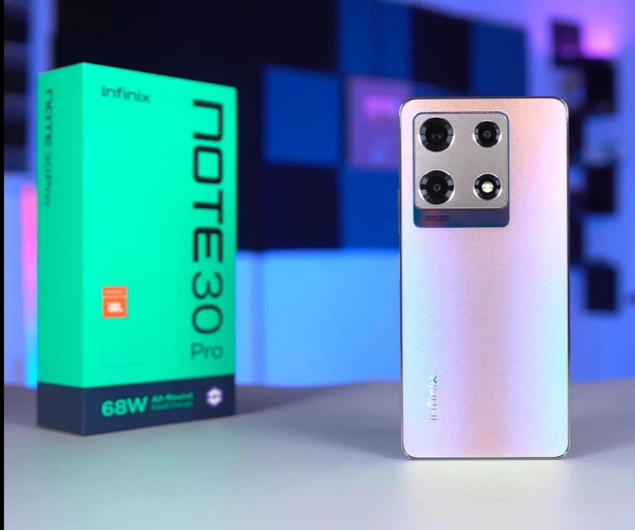 Infinix Note 30 Pro smartphone with box.